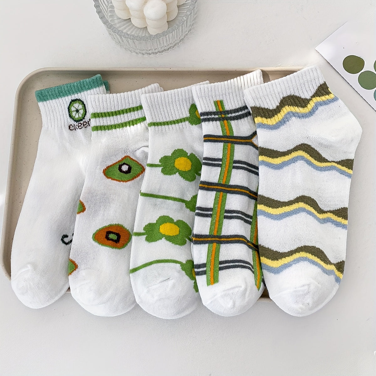 5 Pairs Cartoon Striped Low Cut Socks for Women