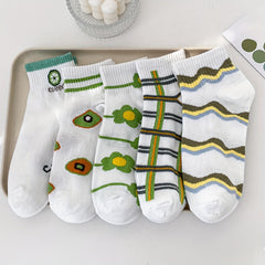 5 Pairs Cartoon Striped Low Cut Socks for Women