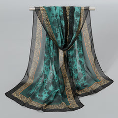 Vintage Chiffon Scarf Boho Floral Print Silk Shawl Outdoor Sunscreen Windproof