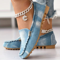 Women's Denim Flat Loafers Slip On Low Top Shoes