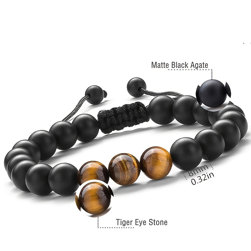 1PC Braided Rope Tiger Eye Stone Bracelet Men Women Matte Agate Bangle