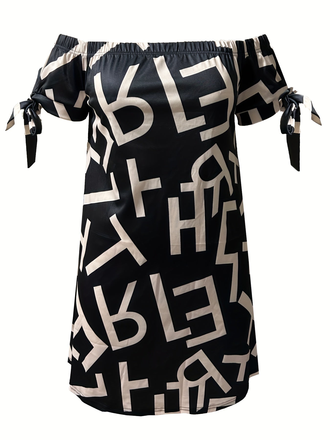  Colorblock Stripe Print Off Shoulder Mini Knot Dress