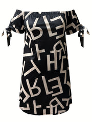  Colorblock Stripe Print Off Shoulder Mini Knot Dress