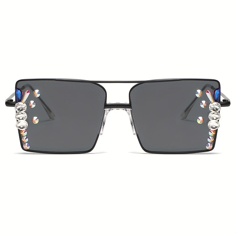 Y2K Top Bar Metal Sunglasses For Women Rhinestone Gradient Glasses