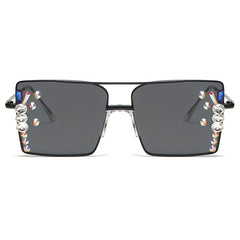 Y2K Top Bar Metal Sunglasses For Women Rhinestone Gradient Glasses