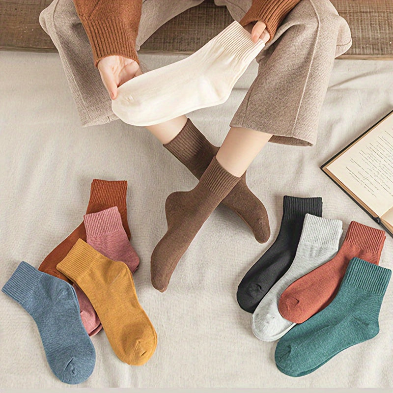 10 Pairs Women's Solid Mid Tube Socks Soft & Comfy Stockings
