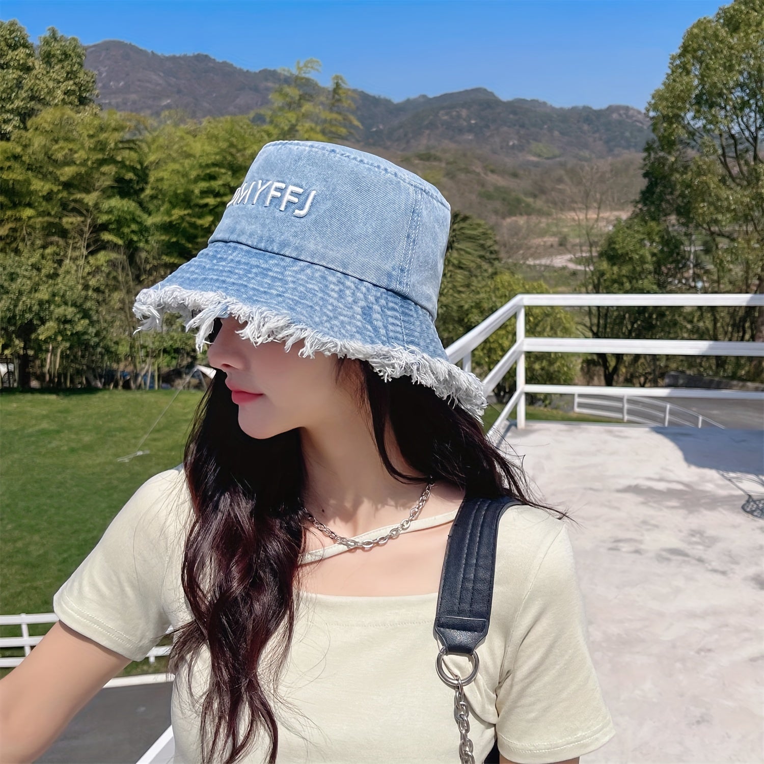 Distressed Denim Bucket Hat Vintage Washed Fisherman Cap