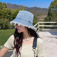 Distressed Denim Bucket Hat Vintage Washed Fisherman Cap