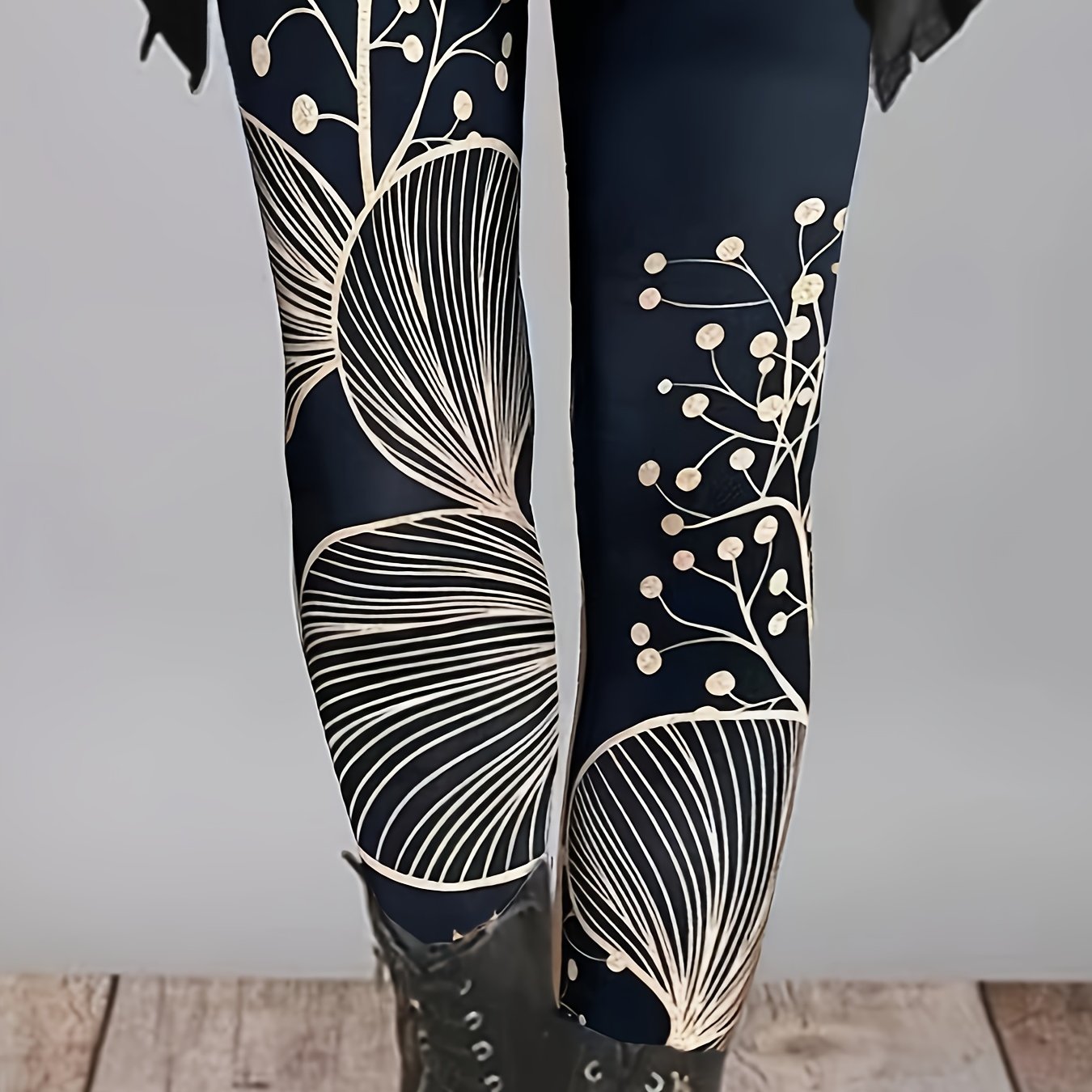 Women's Plus Floral Print Skinny Trousers High Rise Elastic Waist