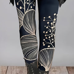 Women's Plus Floral Print Skinny Trousers High Rise Elastic Waist