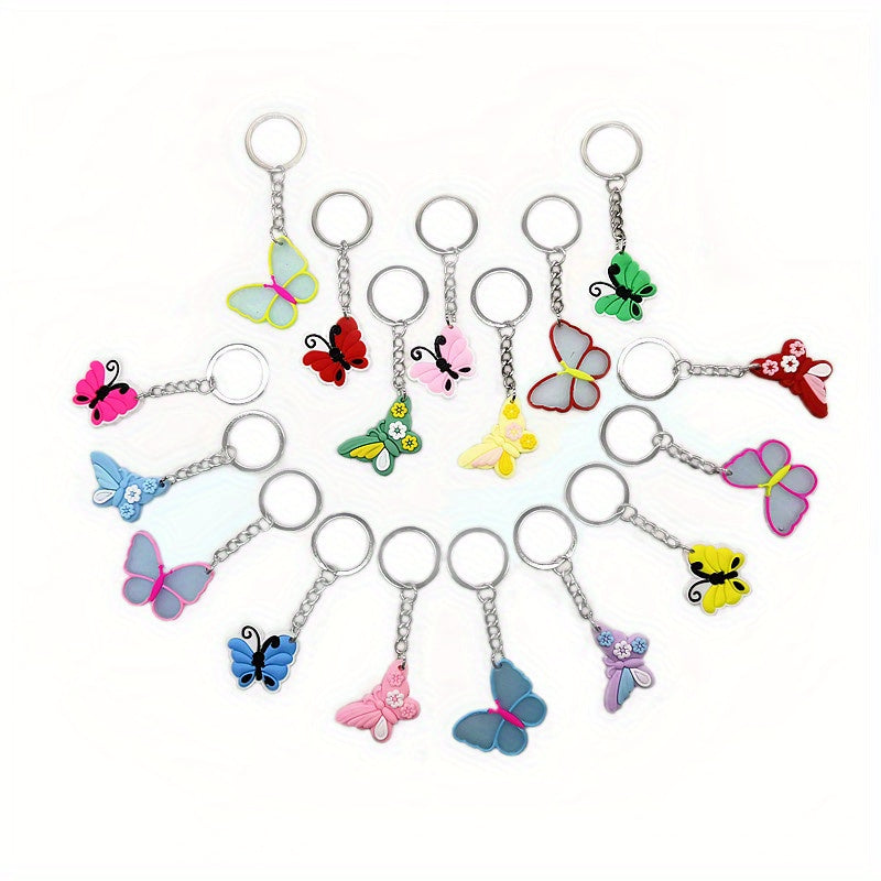 17pcs Butterfly Keychain Animal PVC Key Ring Bag Charm Earphone Accessory