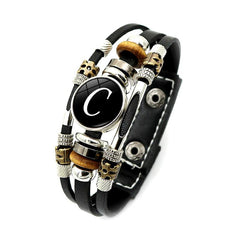 Braided Bangle Leather Bracelet with Name Initials