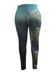  Ombre & Feather Print Med Stretch Leggings