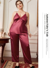  Satin Cami & Pants Pajama Set Women's Plus Solid Loungewear Set