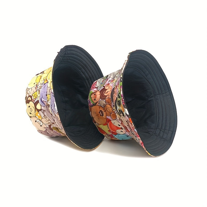 Kids Sunshade Bucket Hat Cartoon Pattern Double sided Sun Hat