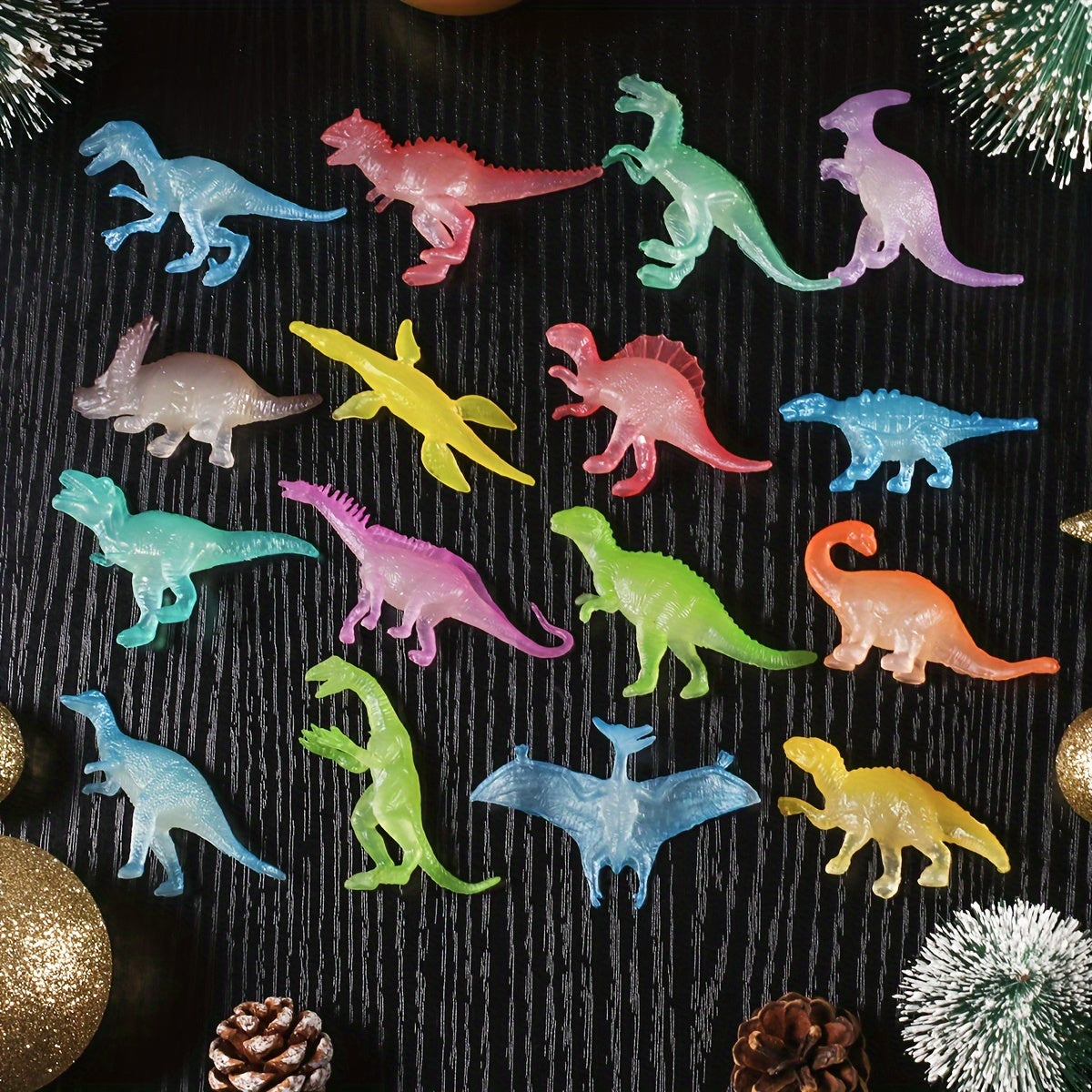 16pcs Mini Dinosaur Figures Glow-in-the-Dark Birthday Party Favors