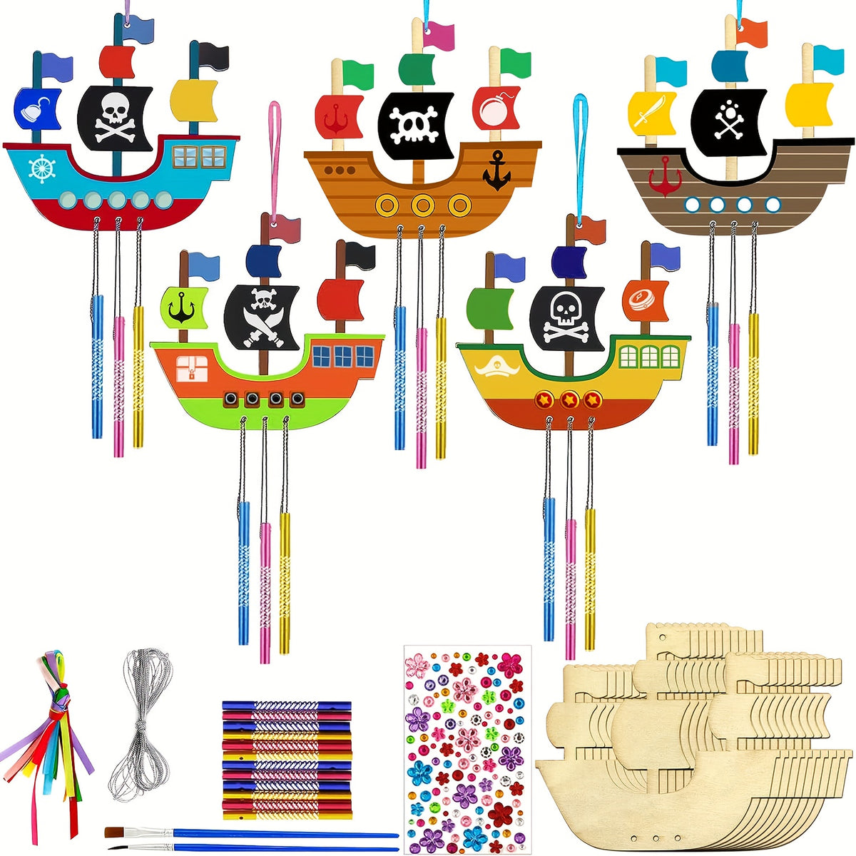 Pirate Wind Chime Kit for Kids - DIY Wooden Arts and Crafts