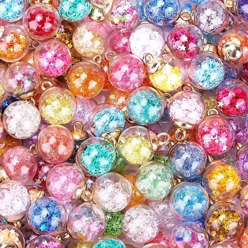 20pcs Mixed Colors Stars Glass Ball Wishing Bottle Pendant Charms DIY