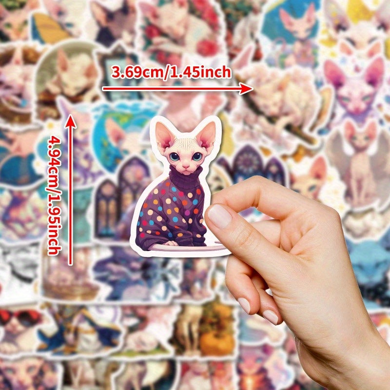 50 Whimsical Cat Stickers Pack DIY Phone Cases Water Bottles Guitar Decor