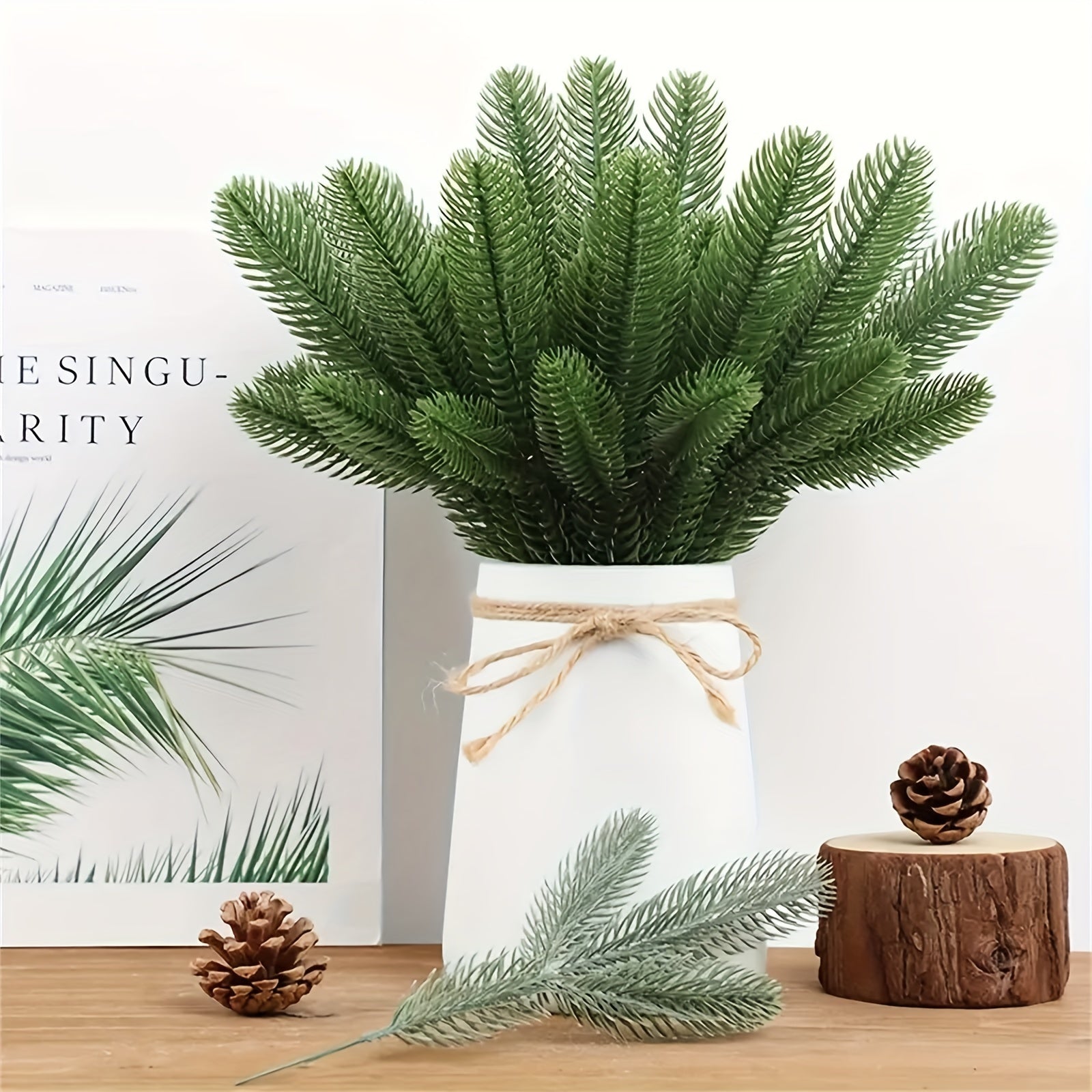 24Pcs Faux Green Pine Needles Cedar Greenery Leaves Garlands Indoor Outdoor