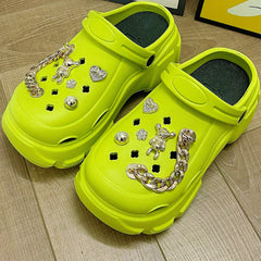 Women's Bear Charm Platform Clogs Slide Sandals