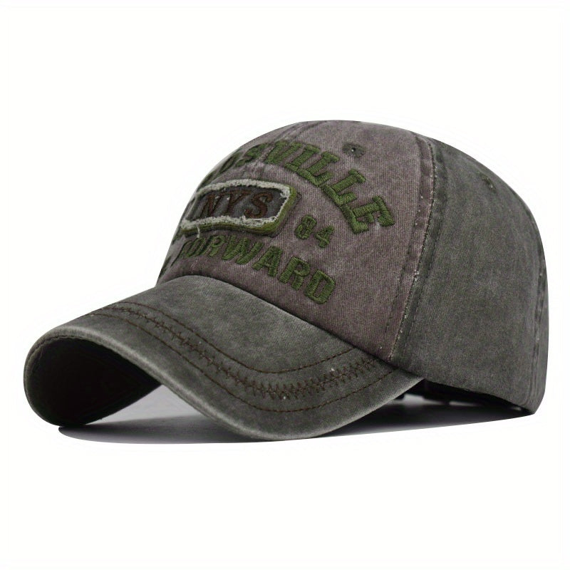 Distressed Cotton Baseball Cap with Hat Letter Embroidery