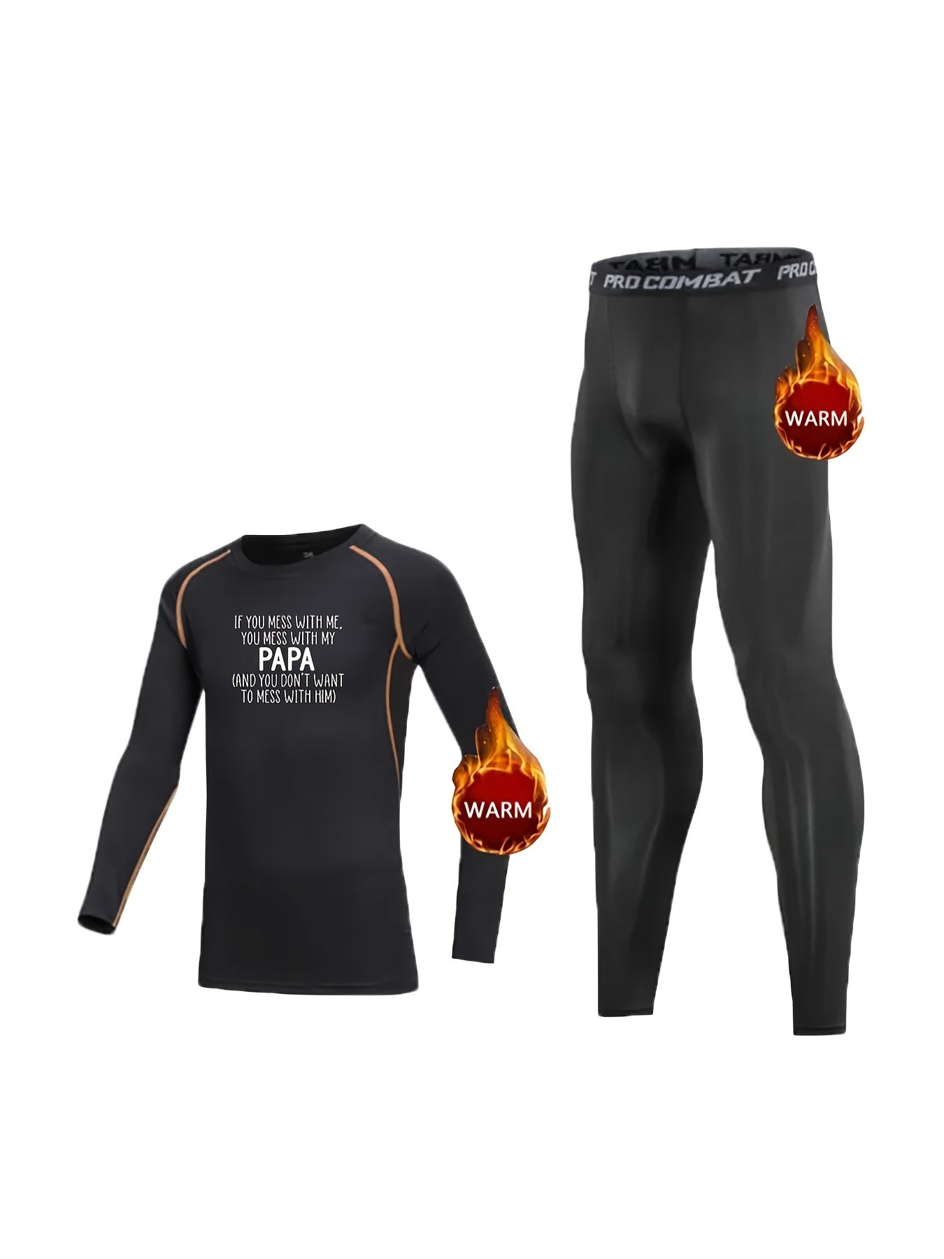 2pcs Toddler Kids Fleece Compression Sets High Elastic Letter Print Long Sleeve