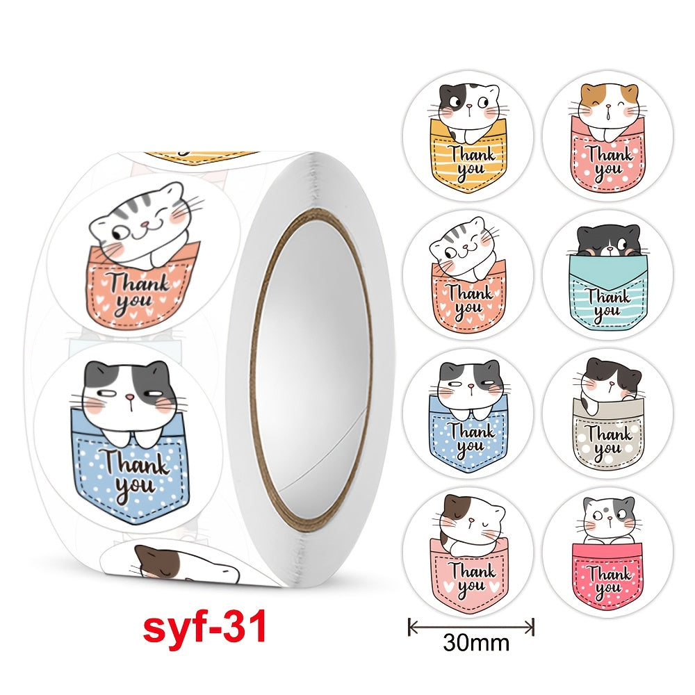 Cartoon Cat Thank You Stickers for Teachers, Sealing Stickers Pack