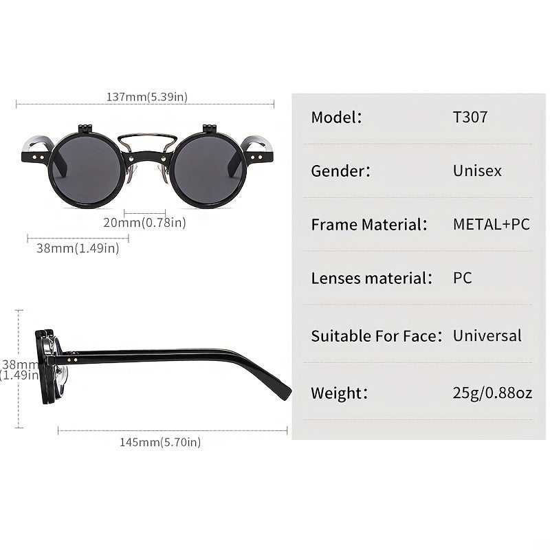 Men's Round Frame Flip up Sunglasses Vintage Outdoor Sunshade UV Protection