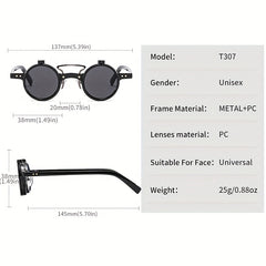 Men's Round Frame Flip up Sunglasses Vintage Outdoor Sunshade UV Protection