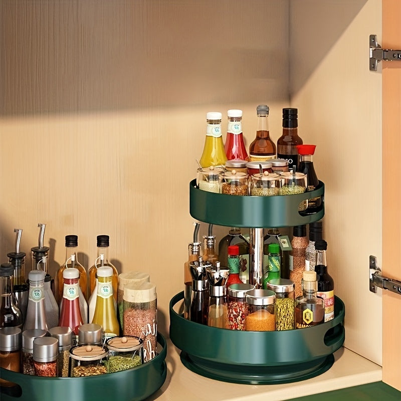 2-Layer Rotating Seasoning Bottle Rack Kitchen Storage Accessory