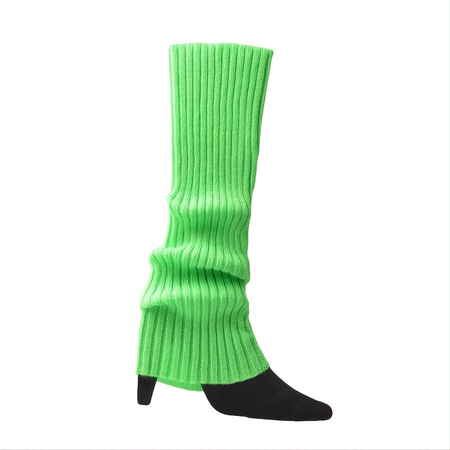 Women's 80s Ribbed Leg Warmers Knitted Crochet Long Boot Socks