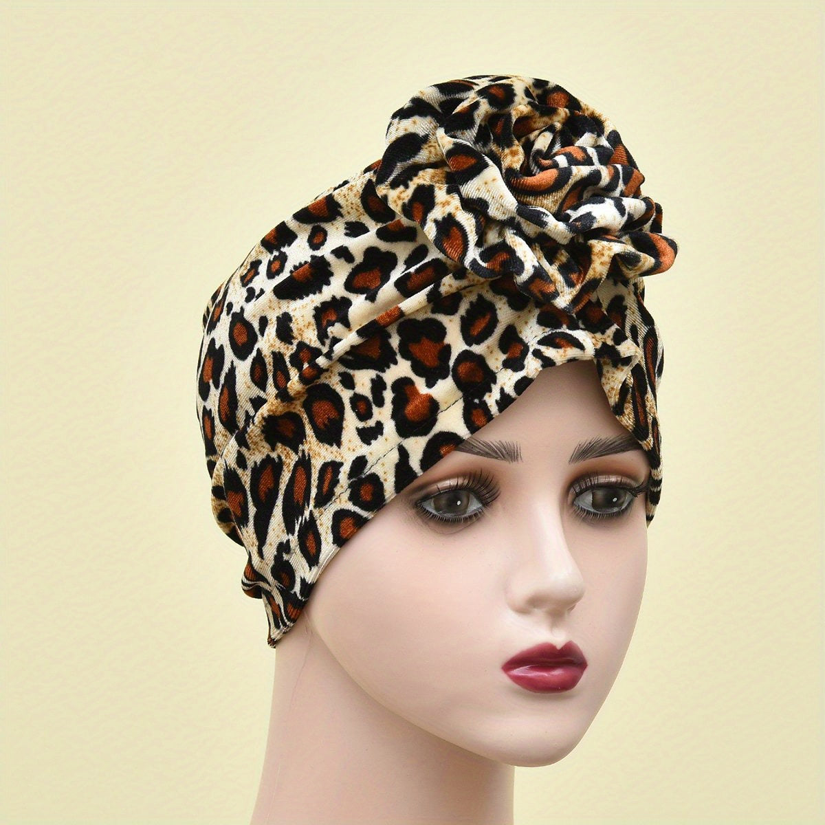 Leopard Print Turban Cap Flower Head Wrap Lightweight Bonnet Women Ramadan Hijab