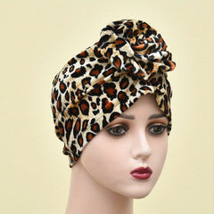 Leopard Print Turban Cap Flower Head Wrap Lightweight Bonnet Women Ramadan Hijab