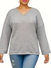  Solid V Neck Sweater Long Sleeve Pullover Jumper