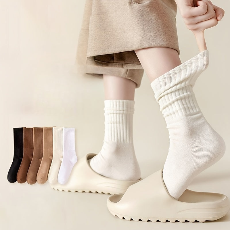 Soft Mid Tube Women's Socks 3 Pairs Solid Comfy Stockings & Hosiery