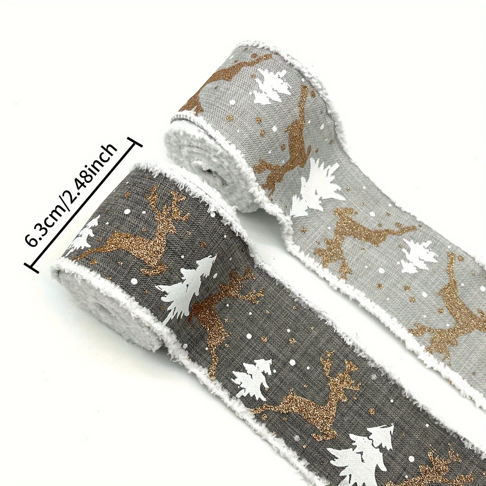 4 57 Meter Christmas Tree Elk And Botanical Pattern Wired Ribbon