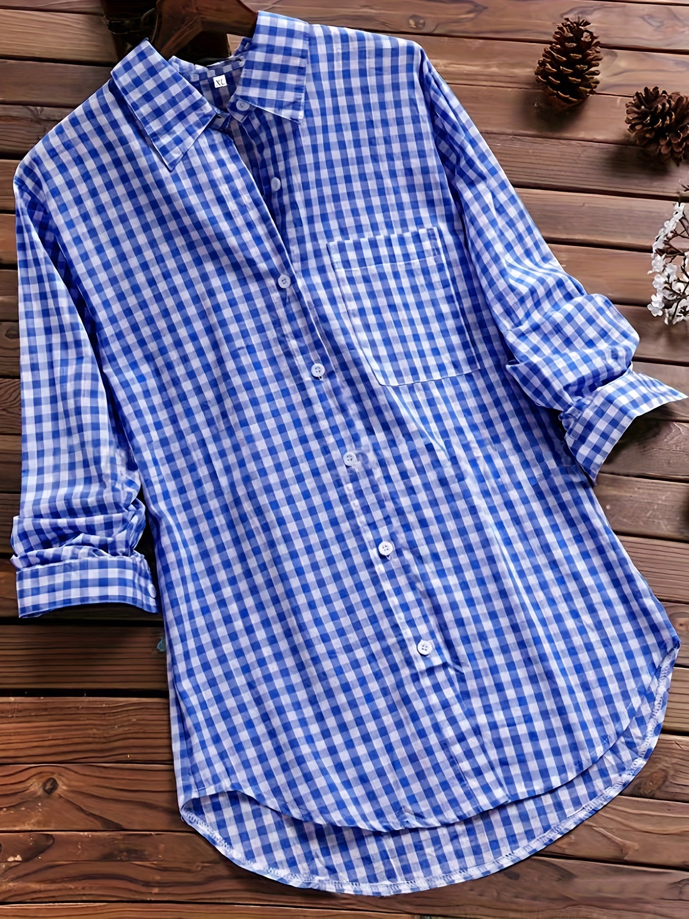  Gingham Print Long Sleeve Shirt