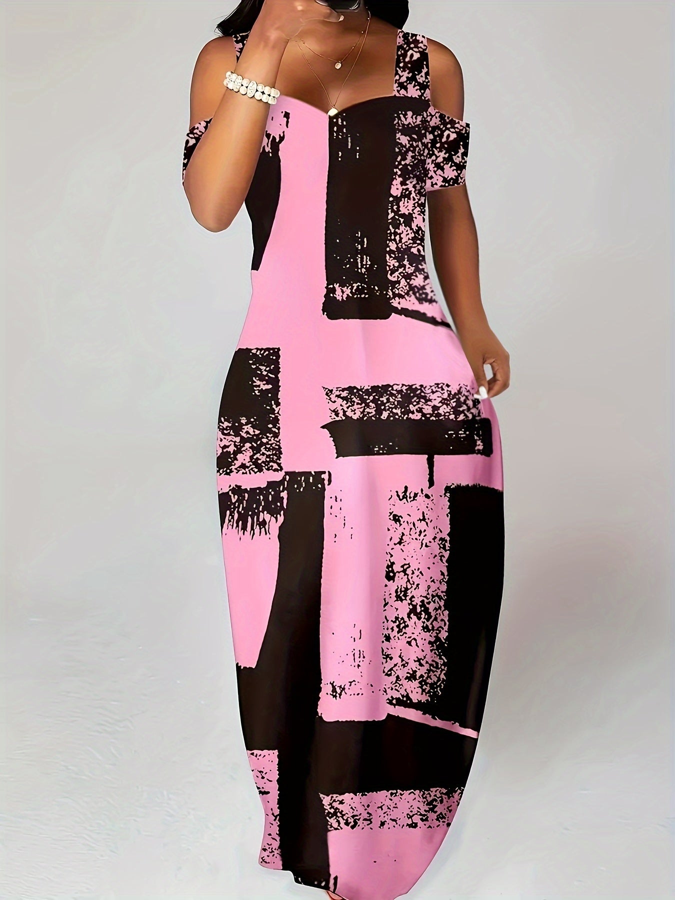  Cold Shoulder Maxi Dress with Pockets