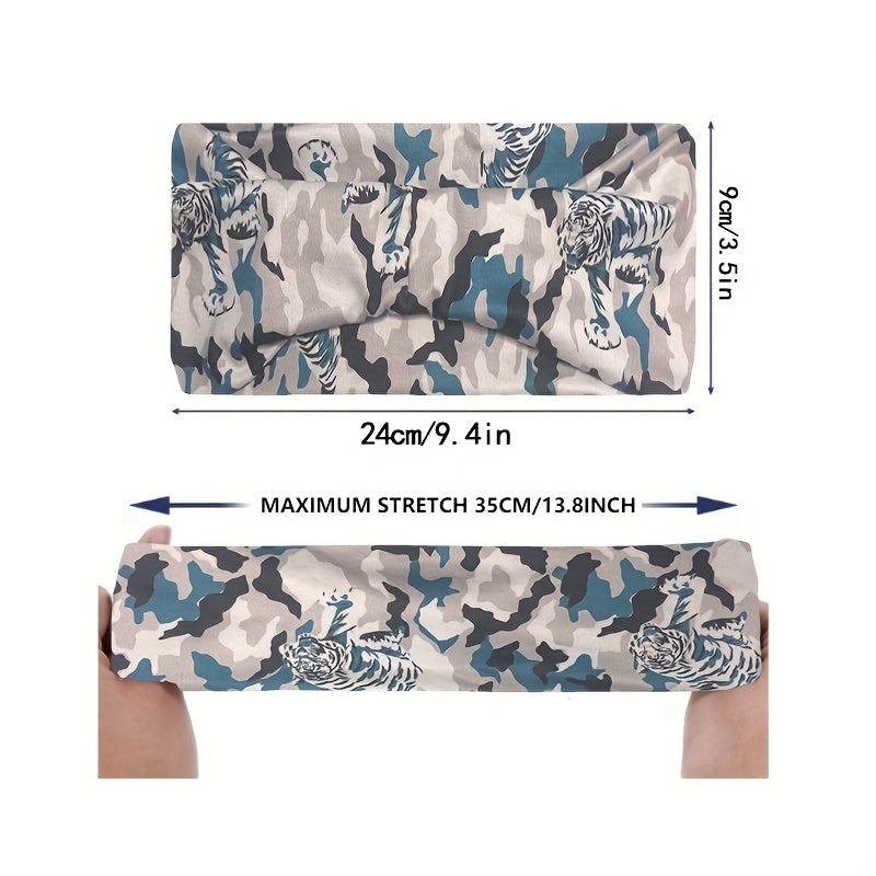 Tiger Head Print Sports Headband Breathable Hair Band