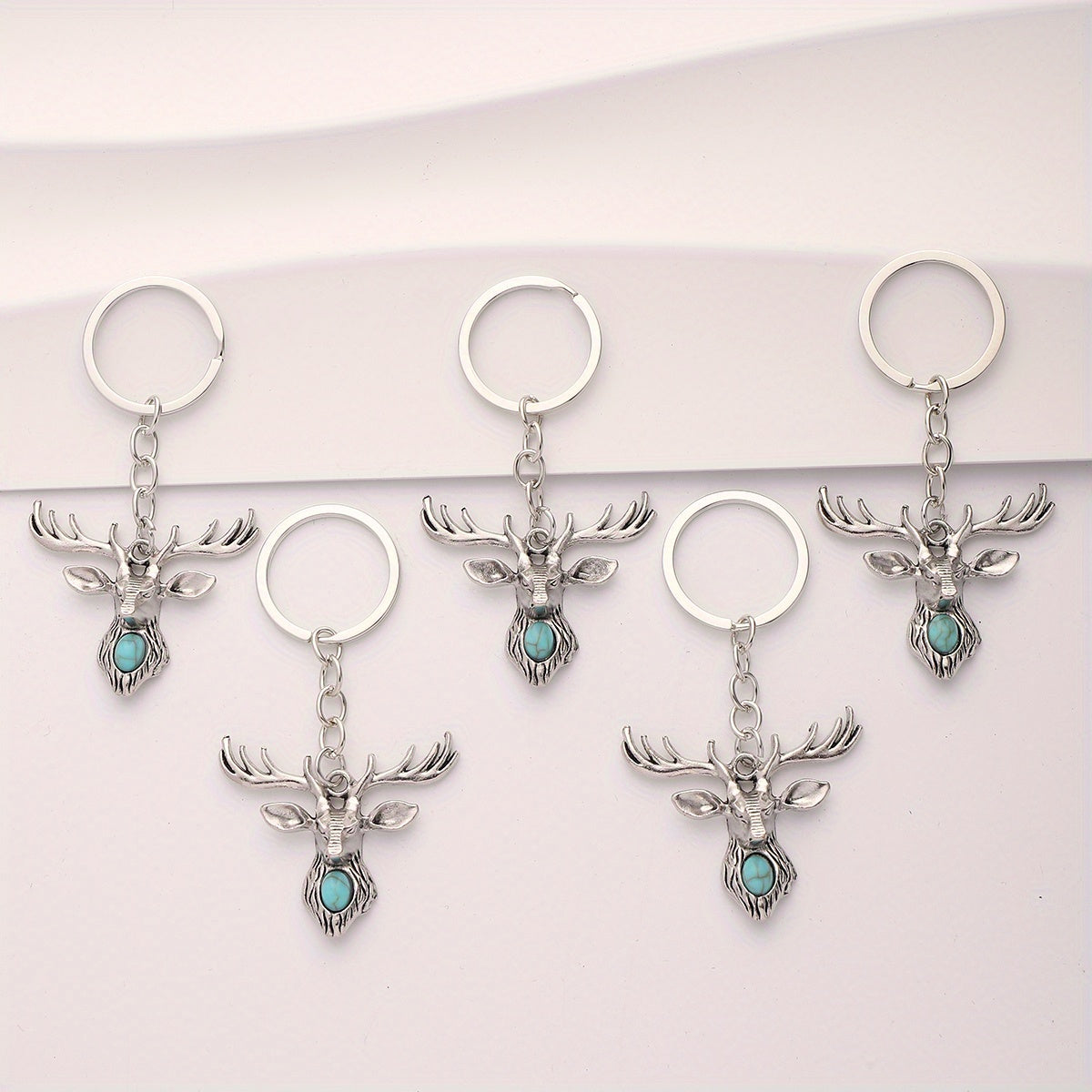5pcs Deer Head Key Chains Alloy Jewelry Business Luggage Bag Pendant Halloween