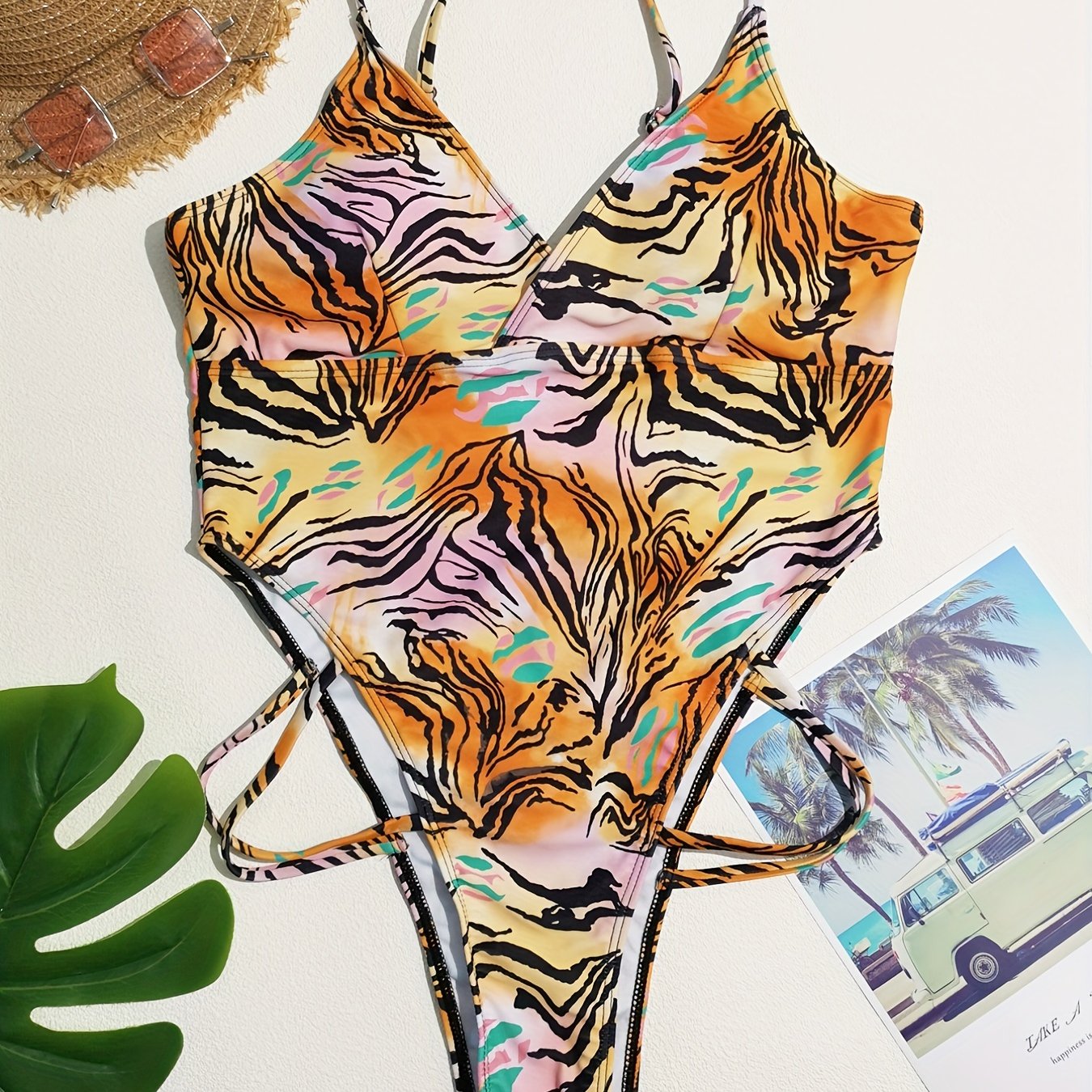  Sexy One Piece Swimsuit Women's Plus Random Print