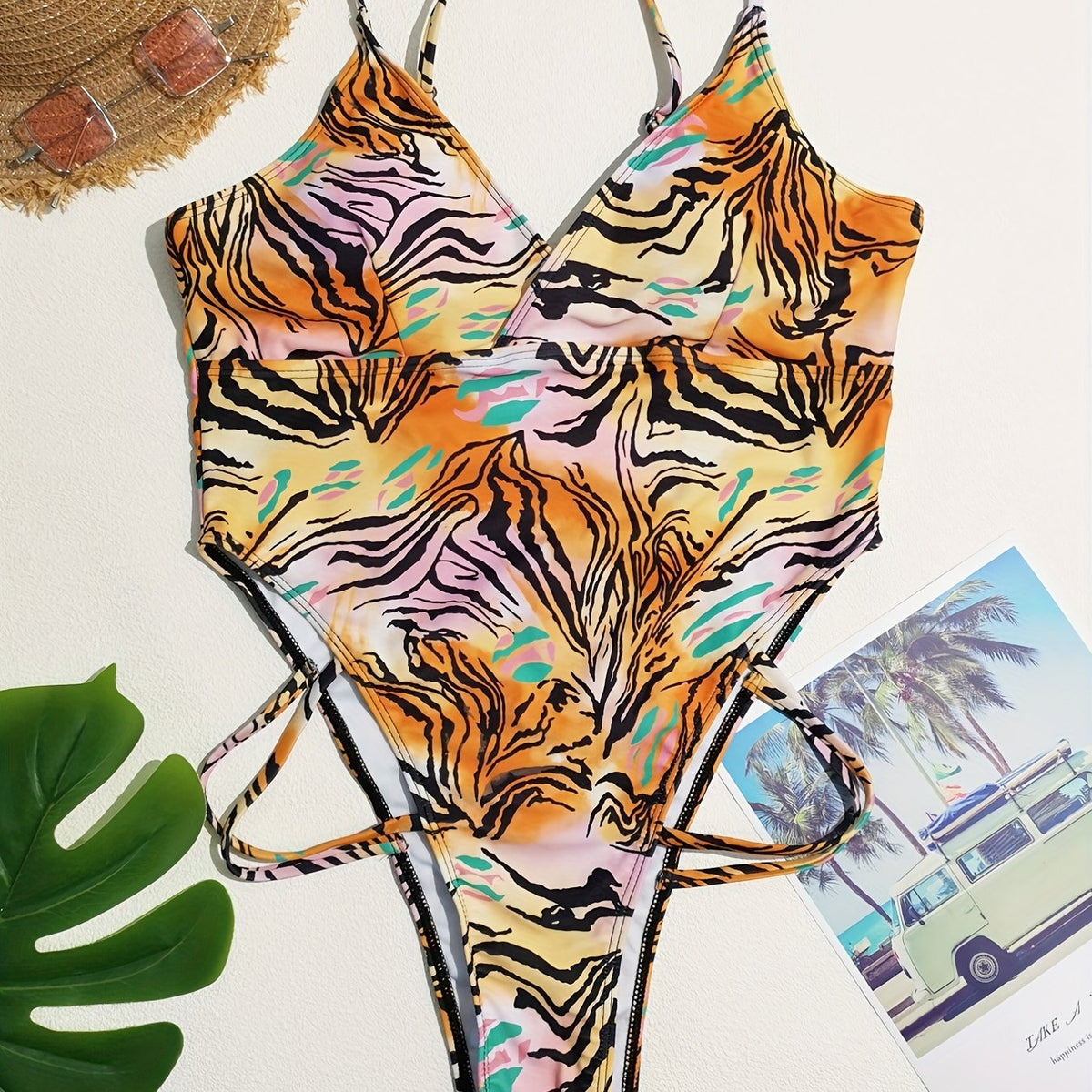  Sexy One Piece Swimsuit Women's Plus Random Print