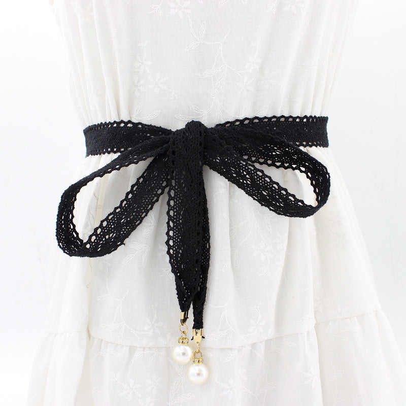 Women's Faux Pearl Lace Waist Belt for Dress Skirt