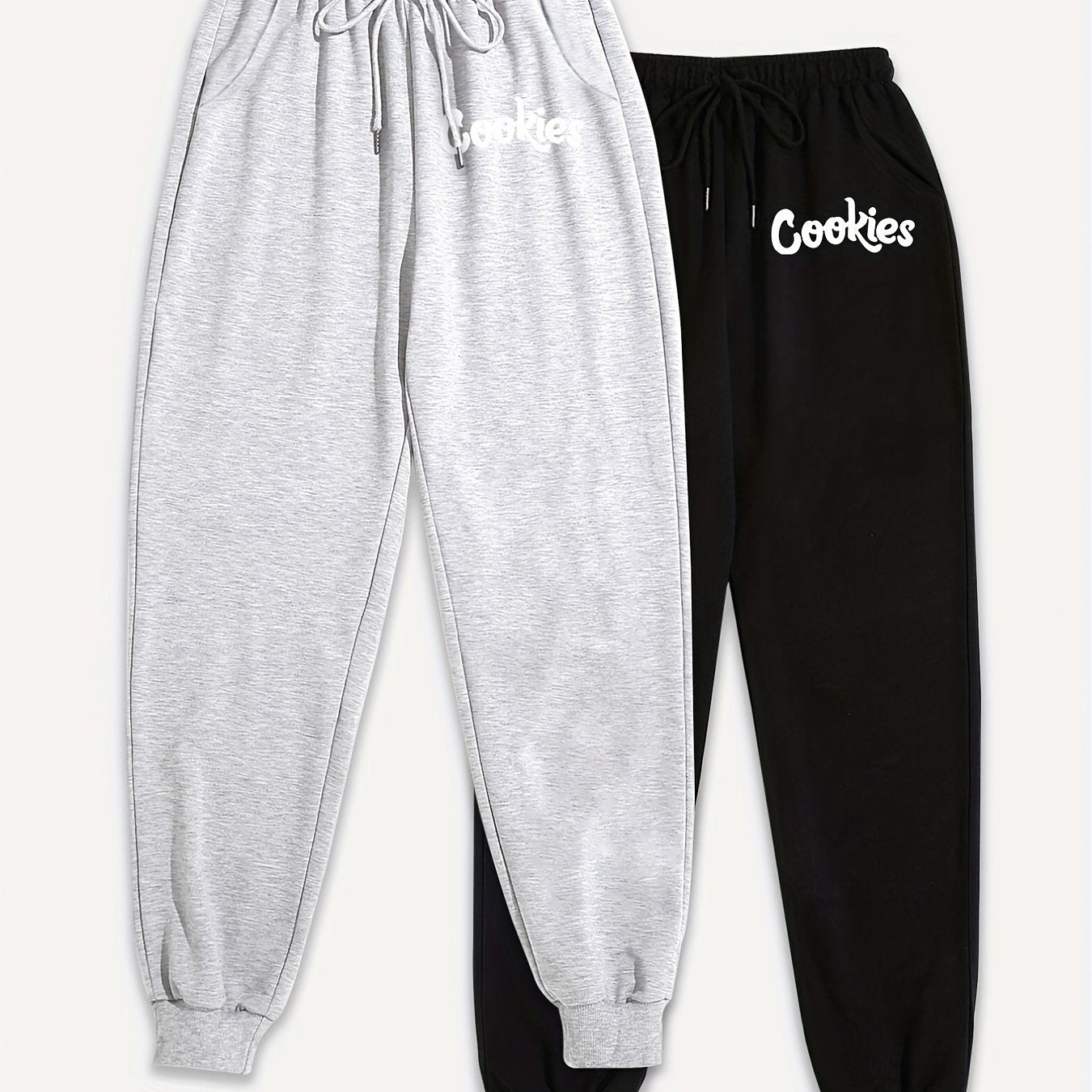 2 Pack Plus Size Letter Print Sports Pants Elastic Drawstring Jogger