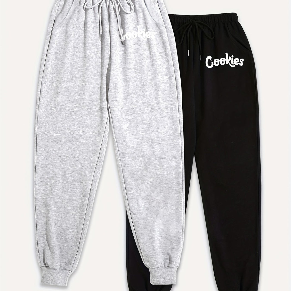 2 Pack Plus Size Letter Print Sports Pants Elastic Drawstring Jogger