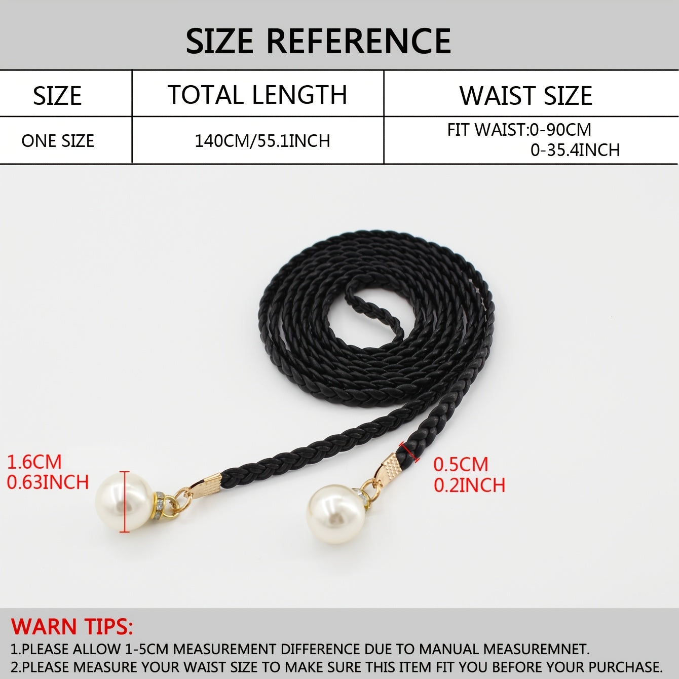 Braided Thin Belt Women's Decor Waist Rope Sweet Dress Tie With Pearl