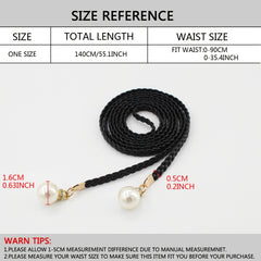 Braided Thin Belt Women's Decor Waist Rope Sweet Dress Tie With Pearl
