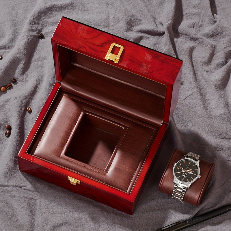 Red PU Leather Lining Wooden Watch Box