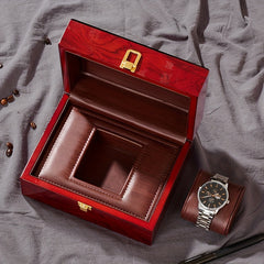 Red PU Leather Lining Wooden Watch Box